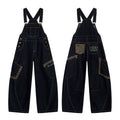 Yiaknis Denim Overalls with Leopard Print Pocket Trim - Dark Denim