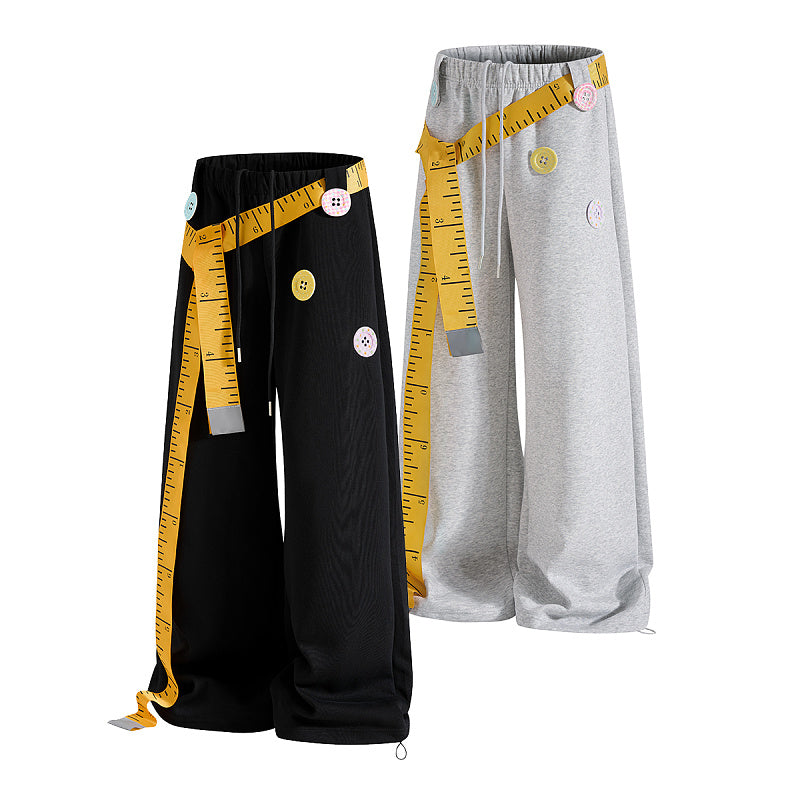 Yiaknis Wide-Leg Sweatpants, Colourful Buttons, Black and Light Grey