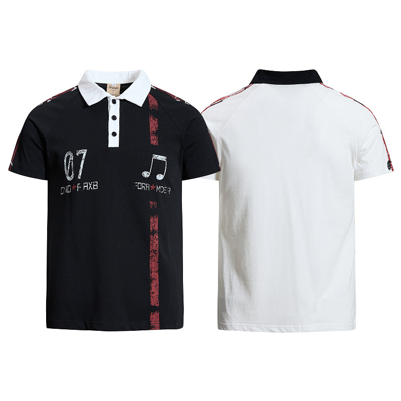 Yiaknis Men's Black and White Polo Shirt, Red Stripe