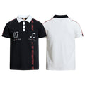 Yiaknis Men's Black and White Polo Shirt, Red Stripe