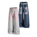Yiaknis Wide-Leg Sweatpants with Large 13 Print, Light Grey and Blue
