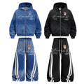 Yiaknis Zip-Up Hoodie and Sweatpants Set, Script Print, Blue and Black