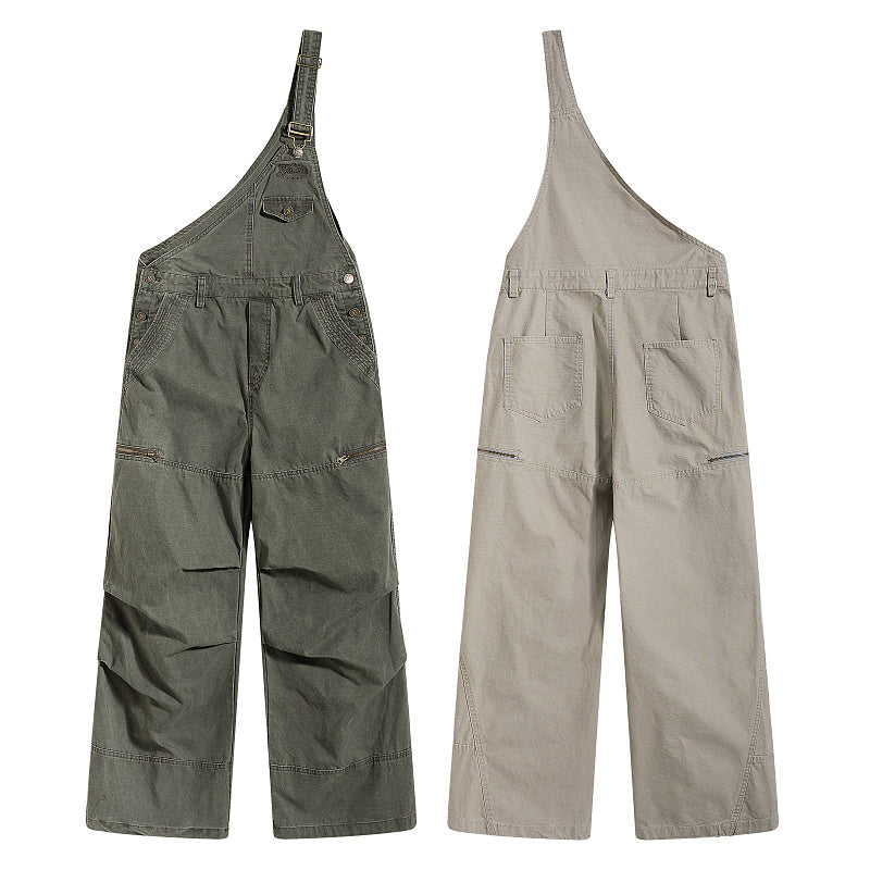 Yiaknis Wide-Leg Overalls with Zip Pockets - Grey Green, Light Beige