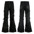 Yiaknis Black Flared Jeans with Studs and Lace-Up Panels