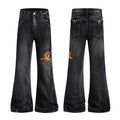 Yiaknis Black Flared Jeans with Gold Leg Embroidery