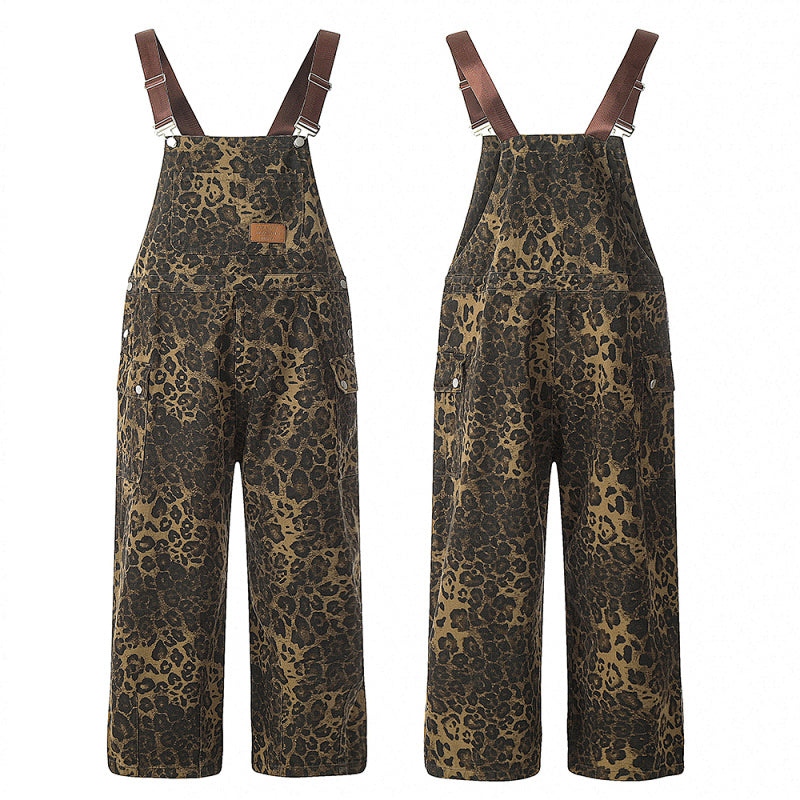 Yiaknis Leopard Print Overalls with Brown Straps