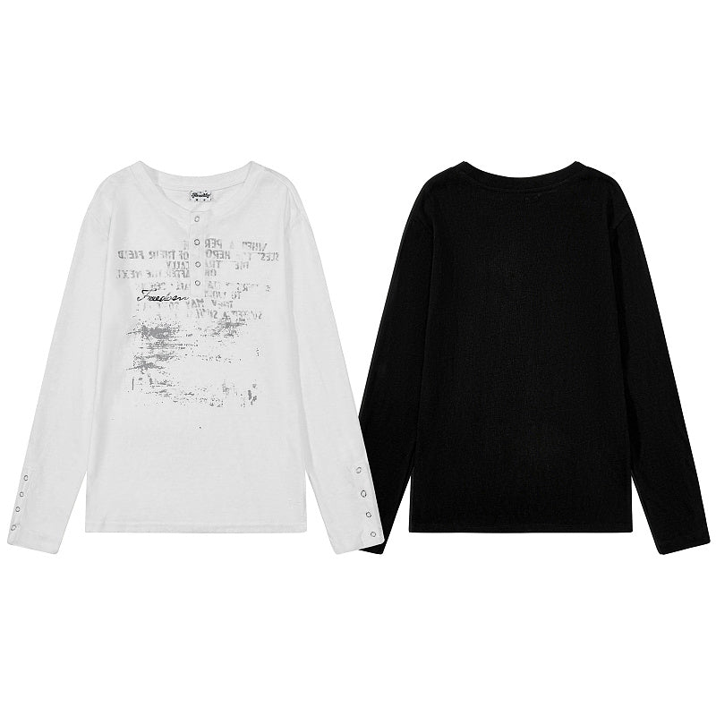 Yiaknis Long-Sleeve Top, Button Placket, White and Black