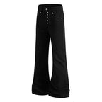 Yiaknis Flared Trousers with Star Studs on Fly Placket, Black