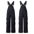 Yiaknis Dark Denim Cargo Overalls with Multiple Pockets - Wide Leg