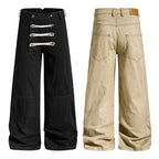 Yiaknis Wide-Leg Trousers with Rope Front Lacing, Black and Beige