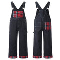Yiaknis Dark Denim Overalls with Red Plaid Pockets and Cuffs
