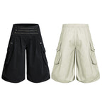 Yiaknis Wide-Leg Cropped Cargo Trousers, Zip Waistband, Black and Off White