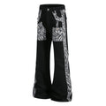 Yiaknis Black Flared Trousers with Zebra-Print Panels, Black