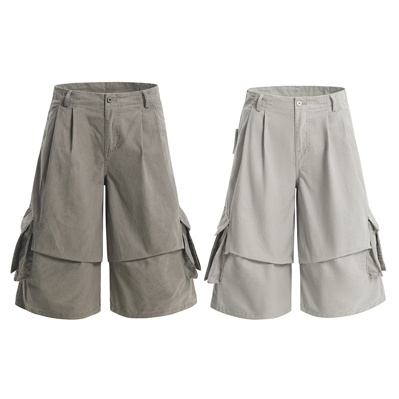 Yiaknis A-Line Cropped Trousers, Cargo Pockets, Grey and Light Grey