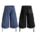 Yiaknis Cropped Cargo Trousers, Drawstring Hems, Blue and Black