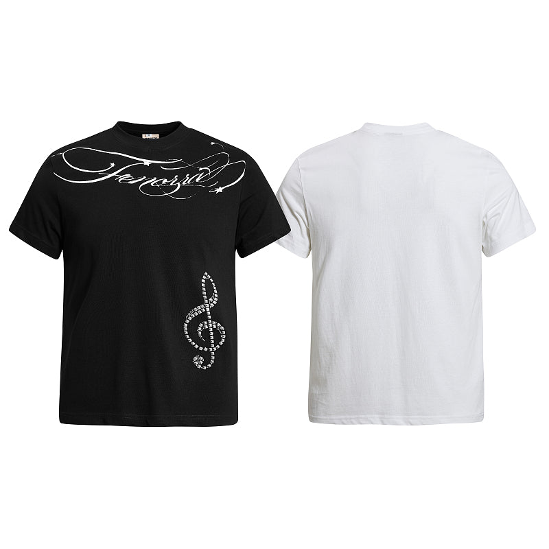 Yiaknis T-Shirt, Script Chest Print, Black and White
