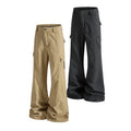 Yiaknis Khaki and Dark Grey Wide-Leg Cargo Trousers with Back Flap Pockets