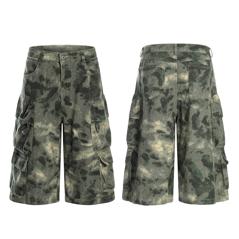 Yiaknis Camouflage Wide-Leg Cargo Capri Pants
