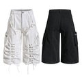 Yiaknis Wide-Leg Cropped Cargo Trousers, Lace-Up Legs, Off White and Black