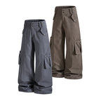 Yiaknis Grey and Brown Wide-Leg Cargo Trousers