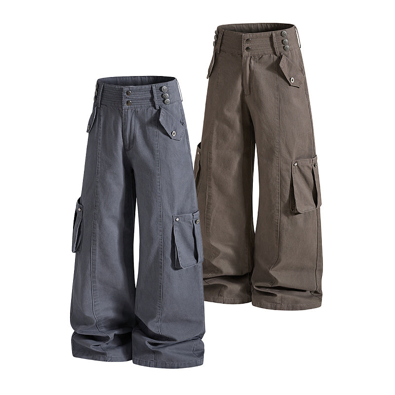 Yiaknis Grey and Brown Wide-Leg Cargo Trousers