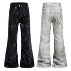 Yiaknis Flared Trousers with Washed Finish, Black and Light Grey