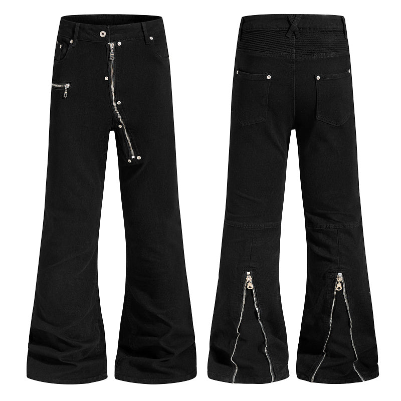 Yiaknis Black Flared Jeans with Long Leg Zips