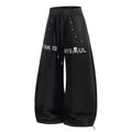 Yiaknis Wide-Leg Sweatpants with Punk Letter Print and Studs, Black