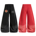 Yiaknis Wide-Leg Trousers with Crest Embroidery, Black and Red