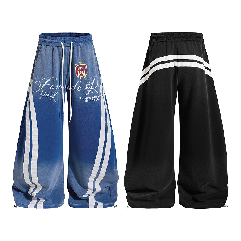 Yiaknis Wide-Leg Trousers, Side Stripes, Blue and Black