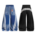 Yiaknis Wide-Leg Trousers, Side Stripes, Blue and Black