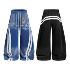 Yiaknis Wide-Leg Trousers, Side Stripes, Blue and Black