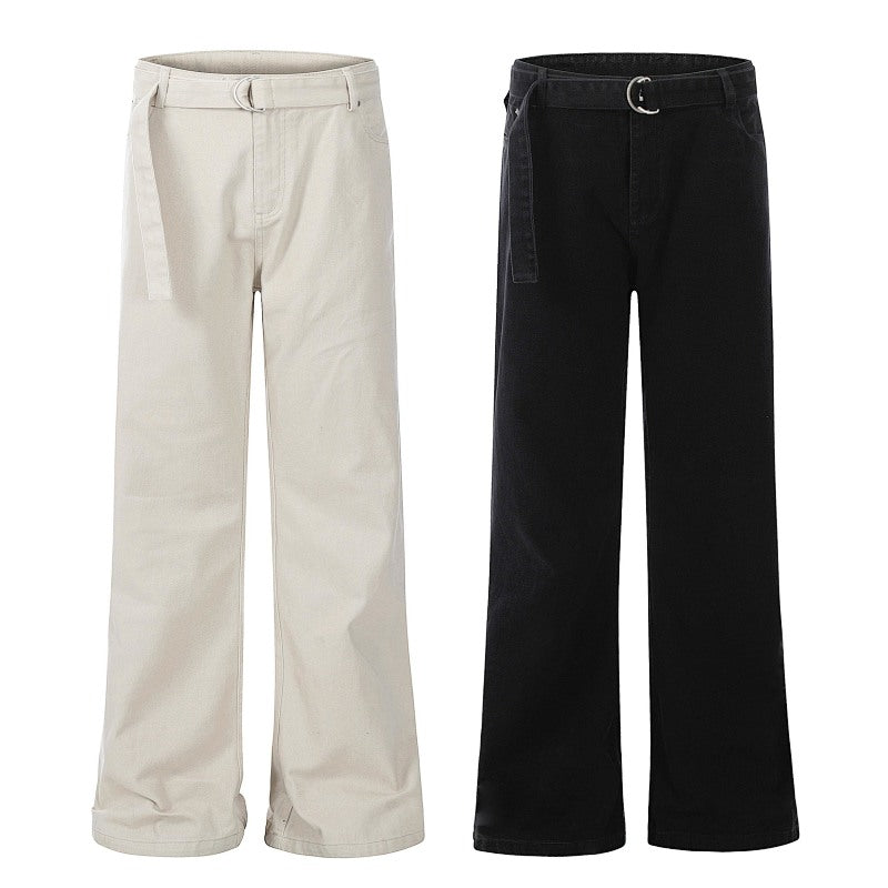 Yiaknis Wide-Leg Trousers, Belt and D-Ring Buckle, Off-White and Black