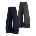 Yiaknis Wide-Leg Trousers with Diagonal Leg Seams, Navy and Dark Grey