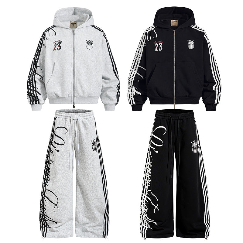 Yiaknis Zip-Up Hoodie and Sweatpants Set, 23 Print, Light Grey and Black