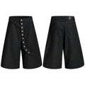 Yiaknis Wide-Leg Cropped Denim Trousers, Button Placket, Black