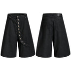 Yiaknis Wide-Leg Cropped Denim Trousers, Button Placket, Black
