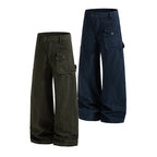 Yiaknis Wide-Leg Cargo Trousers, Thigh Pocket, Dark Green and Navy