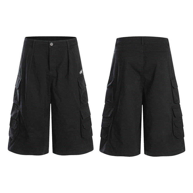 Yiaknis Black Wide-Leg Cargo Capri Pants with Side Pockets