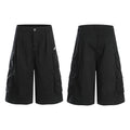 Yiaknis Black Wide-Leg Cargo Capri Pants with Side Pockets