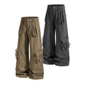 Yiaknis Cargo Trousers, Drawstring Pockets, Khaki and Dark Grey