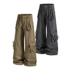 Yiaknis Cargo Trousers, Drawstring Pockets, Khaki and Dark Grey