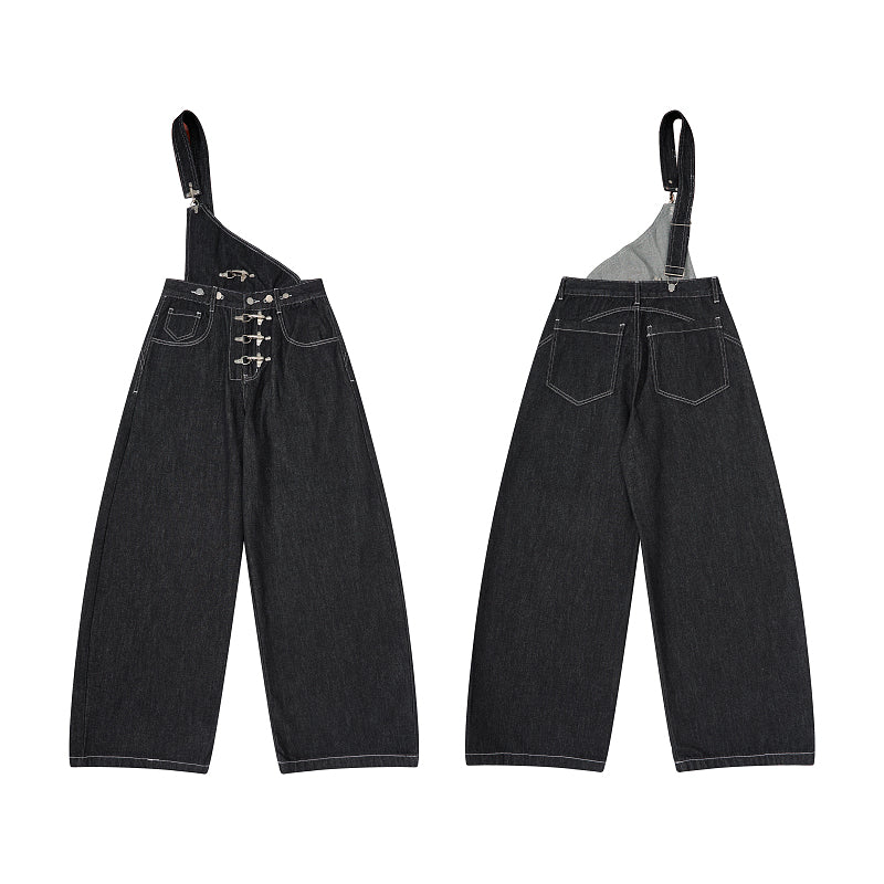 Yiaknis Black Denim Overalls with Toggle Fastening - Black Denim