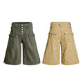 Yiaknis Wide-Leg Cropped Cargo Trousers, Button Fly, Green and Khaki