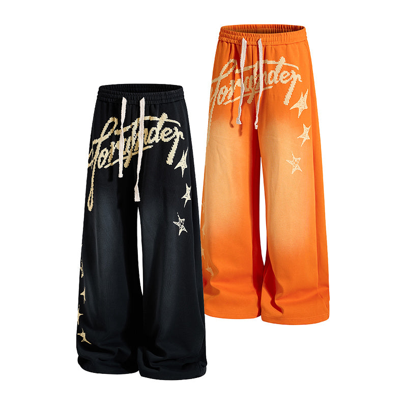 Yiaknis Wide-Leg Trousers, Script Letter, Black and Orange