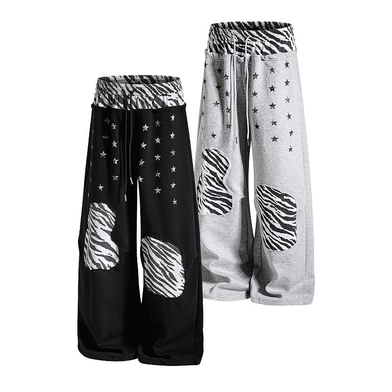Yiaknis Wide-Leg Sweatpants, Star Print, Black and Light Grey