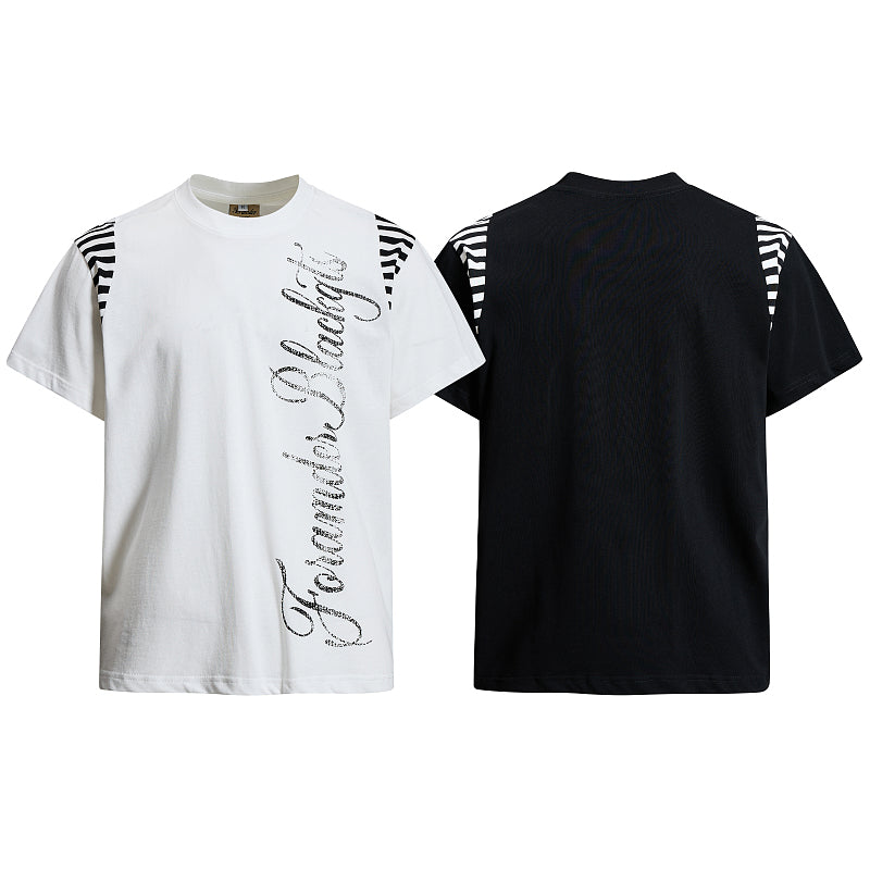 Yiaknis T-Shirt, Rhinestone Script Print, White and Black