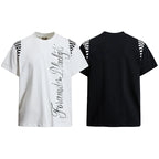 Yiaknis T-Shirt, Rhinestone Script Print, White and Black