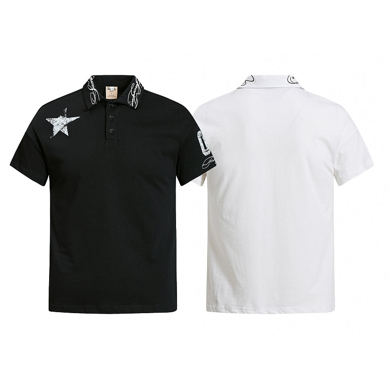 Yiaknis Men's Black and White Polo Shirt, Star Print