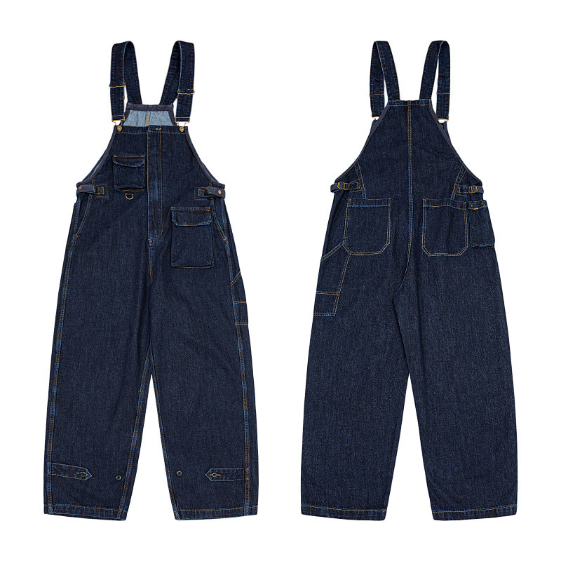 Yiaknis Dark Blue Denim Overalls with Zip and Cargo Pockets